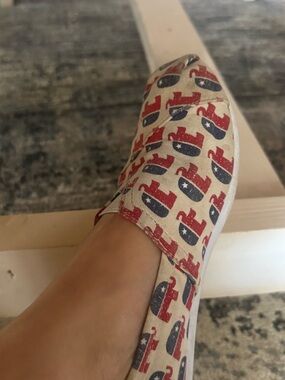Toms Elephant Canvas Slip-Ons with Red and Navy Republican Elephant